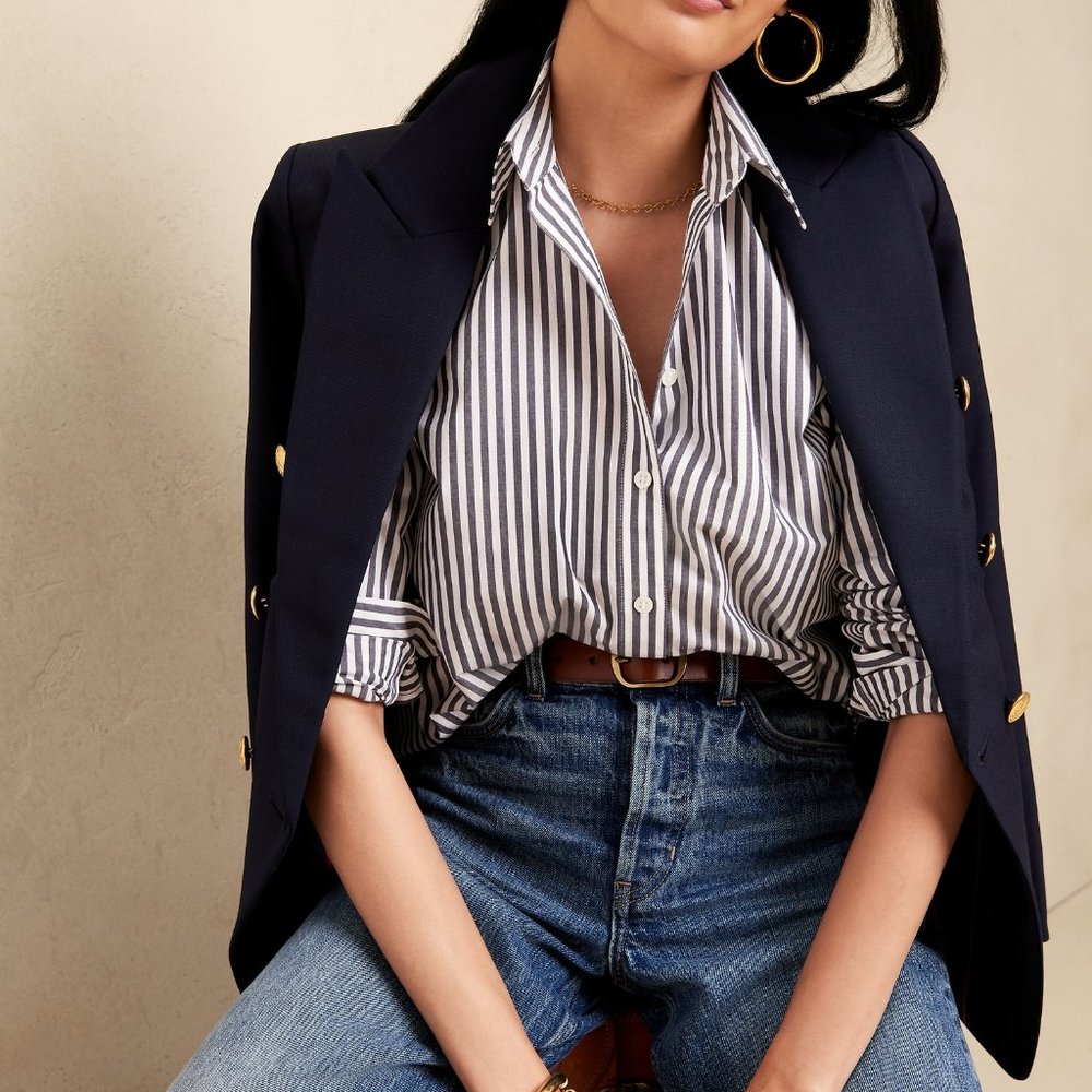 Banana Republic Navy Stripe Dress Shirt